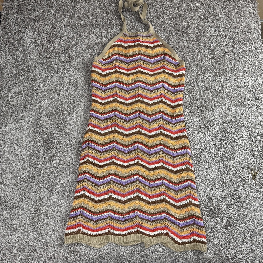 Womens Dress S/M Chevron‎ Knit Halter Crochet Retro Boho Festival Summer Y2K